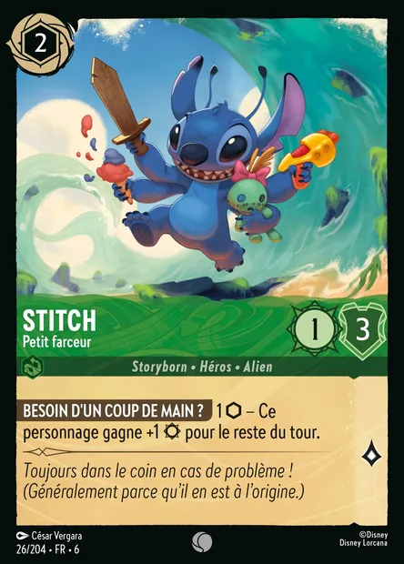 Stitch - Petit farceur, carte Disney Lorcana CH6-026 — extension La Mer Azurite