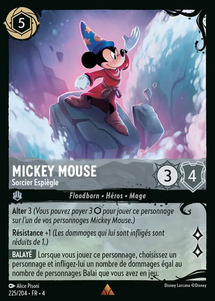 Mickey Mouse - Sorcier Espiègle, carte Disney Lorcana CH4-225 — extension Le Retour d'Ursula