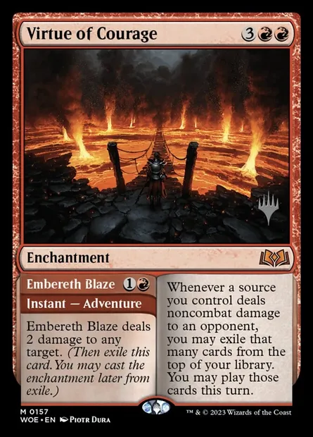Vertu de courage // Brasier de Braisereth, carte Magic PWOE 157p — extension Wilds of Eldraine Promos