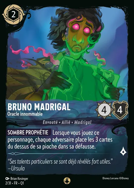 Bruno Madrigal - Oracle innomable, carte Disney Lorcana Q1-002 — extension Quête des Illumineurs - Menace des profondeurs