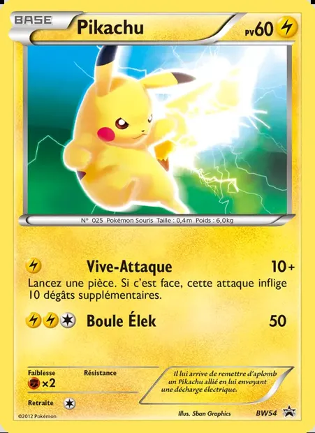 Pikachu, carte Pokémon BW 54 — extension Promo BW