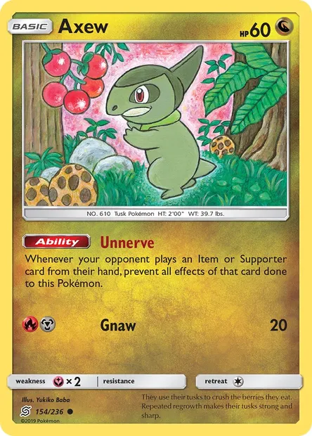 Axew, Pokémon card UNM 154 — Unified Minds set