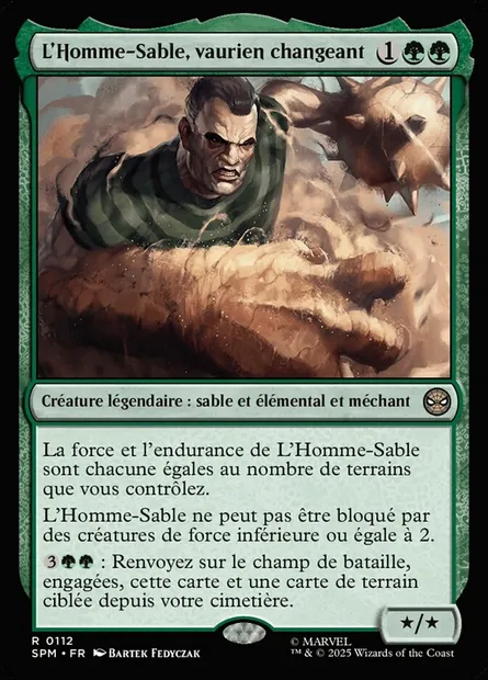 L'Homme-Sable, vaurien changeant, carte Magic SPM 112 — extension Marvel's Spider-Man