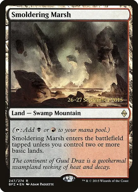 Smoldering Marsh, Magic card PBFZ 247s — Battle for Zendikar Promos set