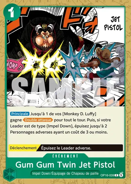 Gum Gum Twin Jet Pistol, carte One Piece OP16-039 — extension L'HEURE DE LA BATAILLE DÉCISIVE