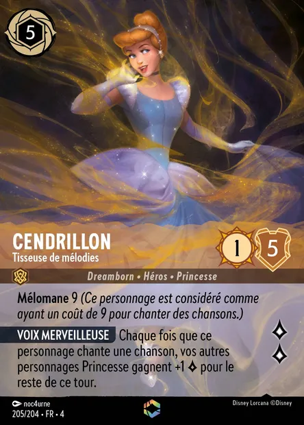 Cendrillon - Tisseuse de mélodies, carte Disney Lorcana CH4-205 — extension Le Retour d'Ursula
