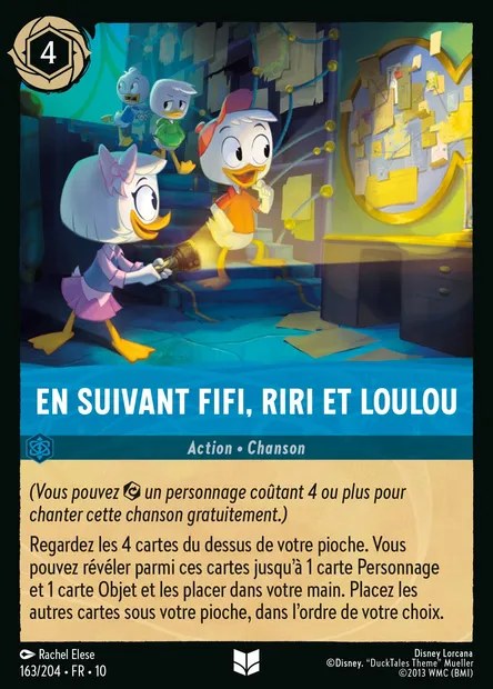 En suivant Fifi, Riri et Loulou, carte Disney Lorcana CH10-163 — extension Lueurs dans les Profondeurs