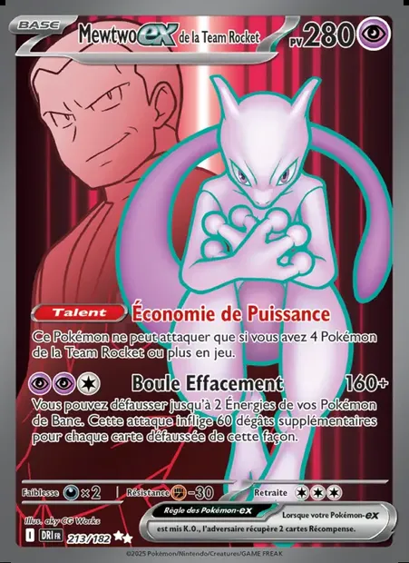 Mewtwo-ex de la Team Rocket, carte Pokémon DRI 213 — extension Rivalités Destinées