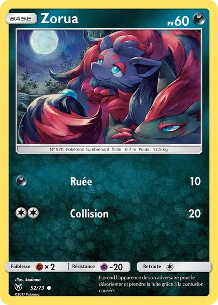 Zorua, carte Pokémon SLG 52 — extension Légendes Brillantes