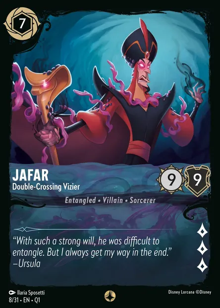 Jafar - Double-Crossing Vizier, Disney Lorcana card Q1-008 — Illumineer's Quest: Deep Trouble set