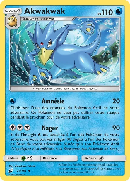 Akwakwak, carte Pokémon TEU 27 — extension Duo de Choc