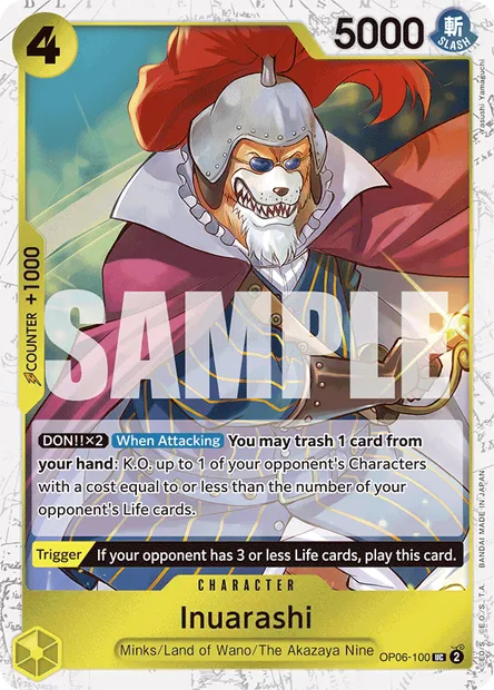 Inuarashi, One Piece card OP06-100 — WINGS OF THE CAPTAIN set
