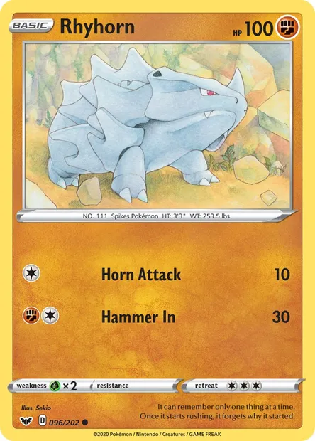 Rhyhorn, Pokémon card SSH 96 — Sword & Shield set