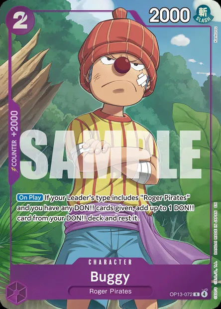 Buggy, One Piece card OP13-072 — CARRYING ON HIS WILL set