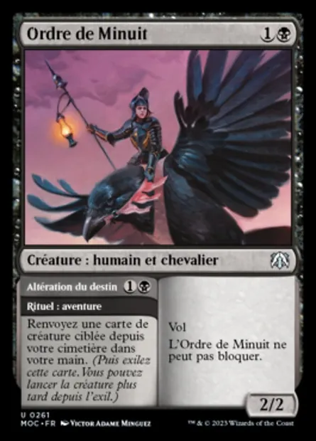 Ordre de Minuit // Altération du destin, carte Magic MOC 261 — extension March of the Machine Commander