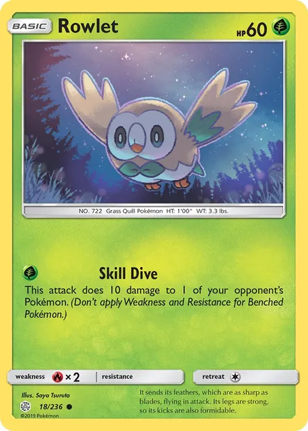 Rowlet, Pokémon card CEC 18 — Cosmic Eclipse set