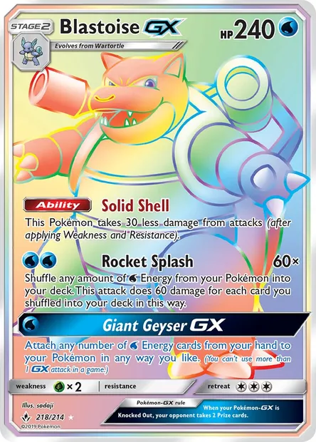Blastoise GX, Pokémon card UNB 218 — Unbroken Bonds set