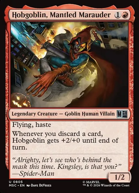 Hobgoblin, Mantled Marauder, Magic card MSC 805 — Marvel Super Heroes Commander set