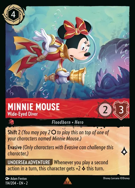 Minnie Mouse - Wide-Eyed Diver, Disney Lorcana card CH2-114 — Rise of the Floodborn set