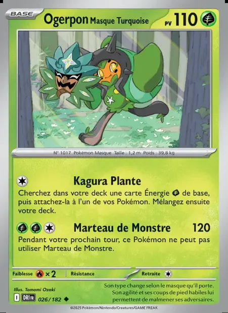 Ogerpon Masque Turquoise, carte Pokémon DRI 026 — extension Rivalités Destinées