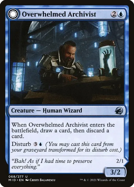 Overwhelmed Archivist // Archive Haunt, Magic card MID 68 — Innistrad: Midnight Hunt set