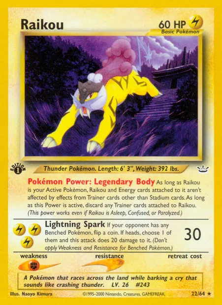 Raikou, Pokémon card NR 22 — Neo Revelation set