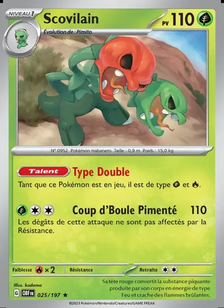 Scovilain, carte Pokémon OBF 025 — extension Flammes Obsidiennes