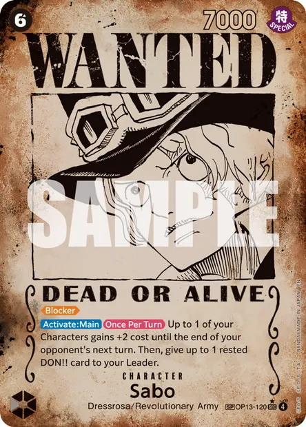 Sabo, One Piece card OP13-120 — CARRYING ON HIS WILL set