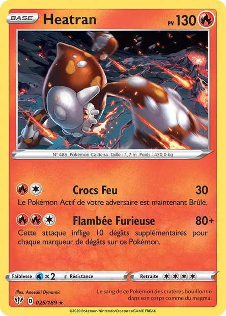 Heatran, carte Pokémon DAA 25 — extension Ténèbres Embrasées