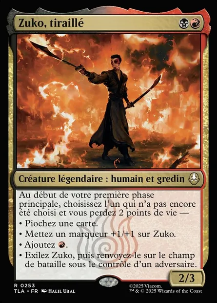 Zuko, tiraillé, carte Magic TLA 253 — extension Avatar: The Last Airbender