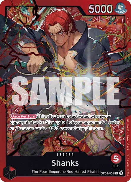 Shanks, One Piece card OP09-001 — EMPERORS IN THE NEW WORLD set