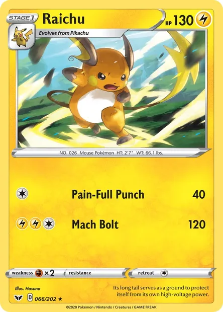 Raichu, Pokémon card SSH 66 — Sword & Shield set