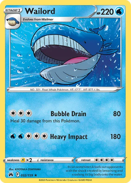 Wailord, Pokémon card CRZ 032 — Crown Zenith set