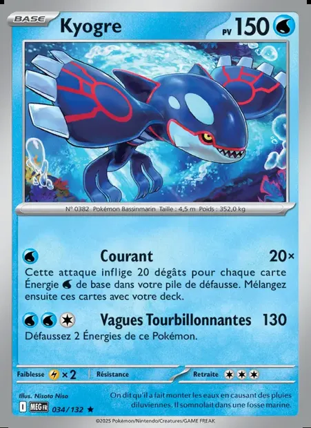 Kyogre, carte Pokémon MEG 034 — extension Méga-Évolution