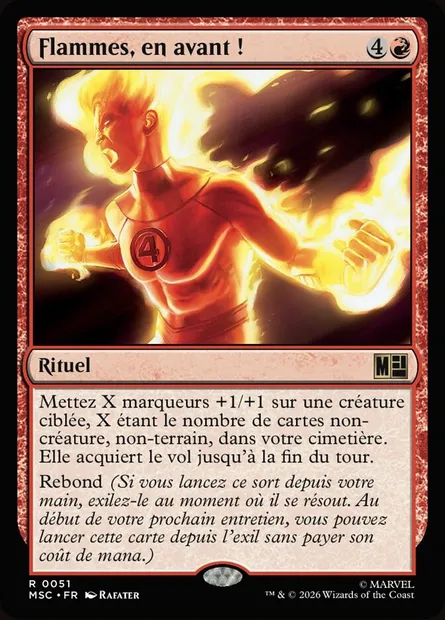 Flammes, en avant !, carte Magic MSC 51 — extension Marvel Super Heroes Commander
