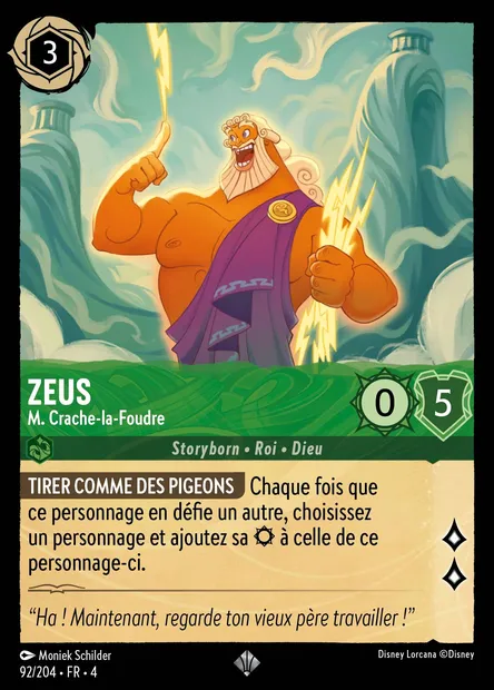 Zeus - M. Crache-la-Foudre, carte Disney Lorcana CH4-092 — extension Le Retour d'Ursula