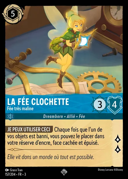 La Fée Clochette - Fée très maline, carte Disney Lorcana CH3-157 — extension Les Terres d'Encres