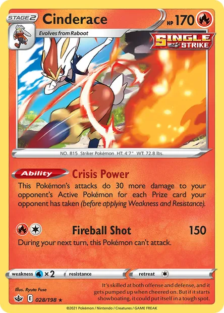 Cinderace, Pokémon card CRE 28 — Chilling Reign set