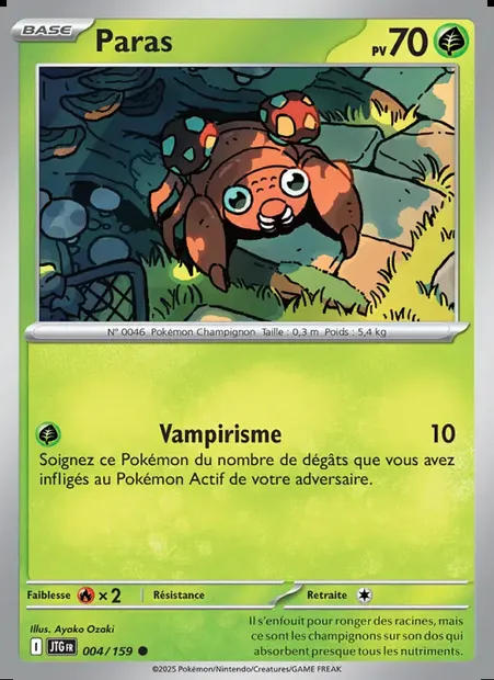 Paras, carte Pokémon JTG 004 — extension Aventures Ensemble