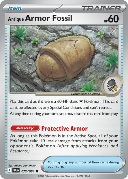 Antique Armor Fossil, Pokémon card PBL 072 — Pitch Black set