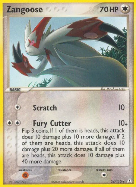 Zangoose, Pokémon card HP 34 — Holon Phantoms set