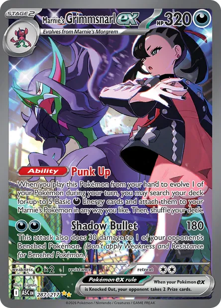 Marnie's Grimmsnarl ex, Pokémon card ASC 287 — Ascended Heroes set