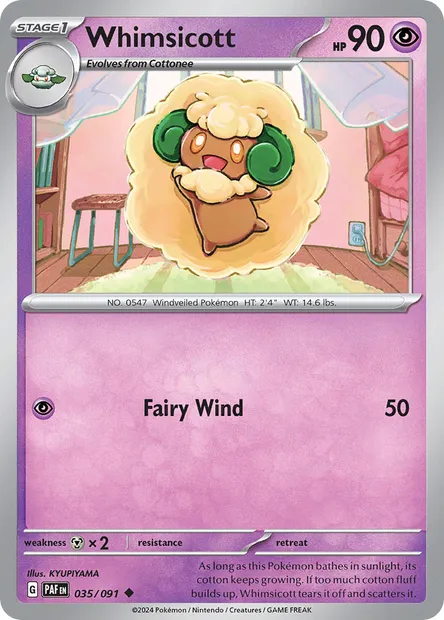 Whimsicott, Pokémon card PAF 035 — Paldean Fates set
