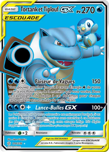 Tortank et Tiplouf GX, carte Pokémon CEC 214 — extension Éclipse Cosmique