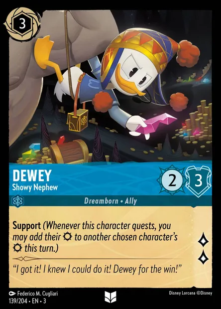 Dewey - Showy Nephew, Disney Lorcana card CH3-139 — Into the Inklands set