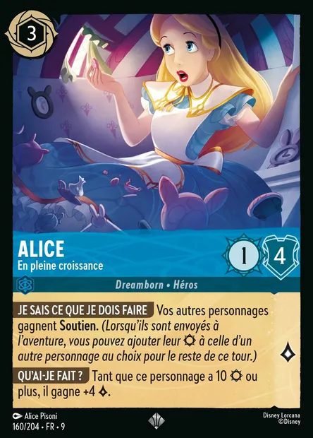 Alice - En pleine croissance, carte Disney Lorcana CH9-160 — extension Fabuleux