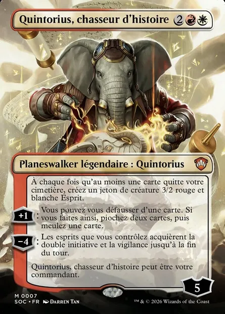 Quintorius, chasseur d'histoire, carte Magic SOC 7 — extension Secrets of Strixhaven Commander