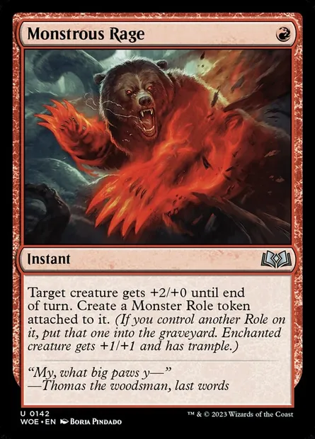 Monstrous Rage, Magic card WOE 142 — Wilds of Eldraine set