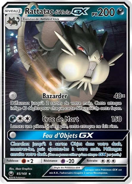 Rattatac d’Alola GX, carte Pokémon CES 85 — extension Tempête Céleste