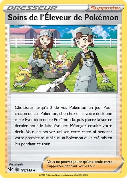 Soins de l'Éleveur de Pokémon, carte Pokémon DAA 166 — extension Ténèbres Embrasées